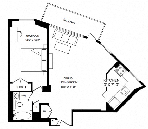 Floor plan layout diagram for 1M